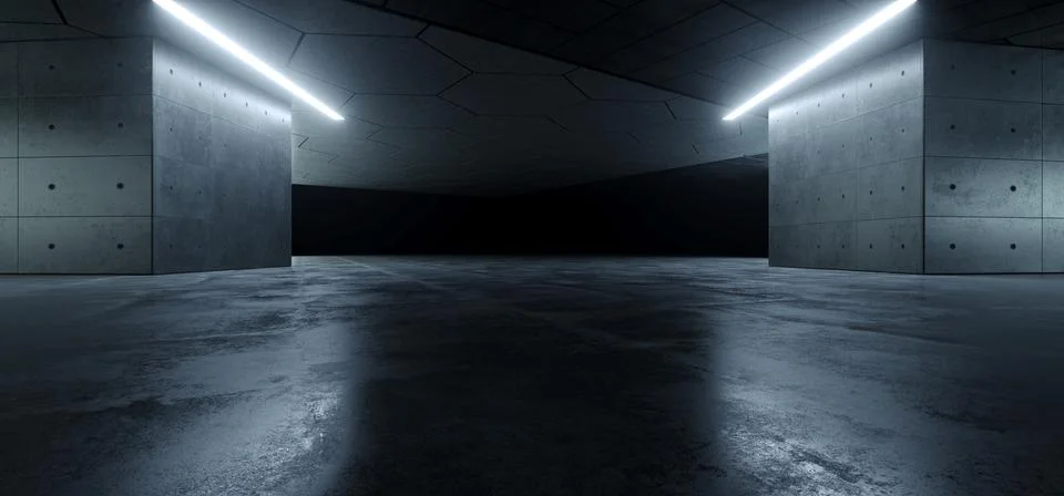 Garage Cement  Sci Fi Concrete Grunge Dark Underground Studio hangar Parking  Stock-Illustration