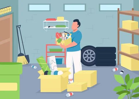 Garage cleaning flat color vector illustration Illustrazione stock