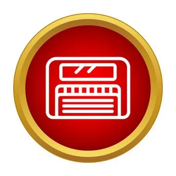 Garage door icon on red circle with gold frame Stock Illustration