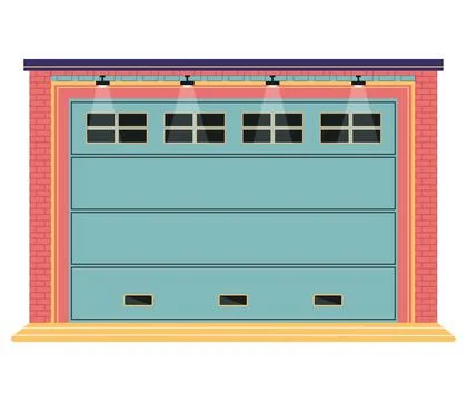 Garage door with mechanical or automatic control system. Roller gate in premises Stock Illustration