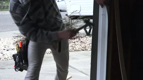 Garage door replacement, weather stripping Stock Footage 45514331