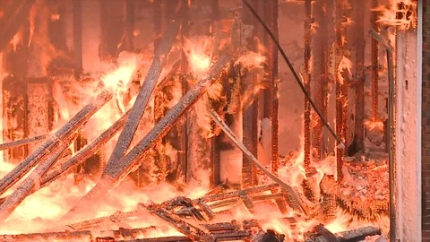 GARAGE ON FIRE Stock Footage 93402519
