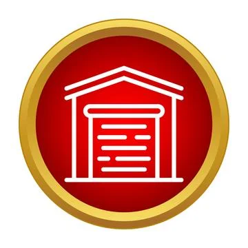 Garage icon with rolling door in red circle Иллюстрация