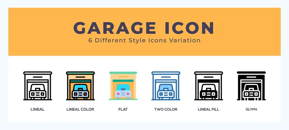 Garage icon set with different styles. Design elements for logo. Vector ill.. Stock Illustration