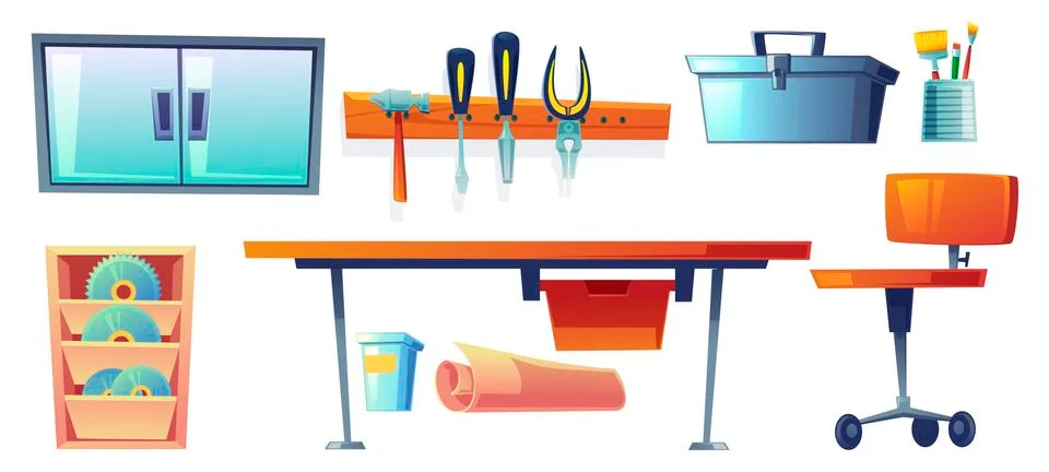 Garage instruments, tools for carpentry works Stock Illustration