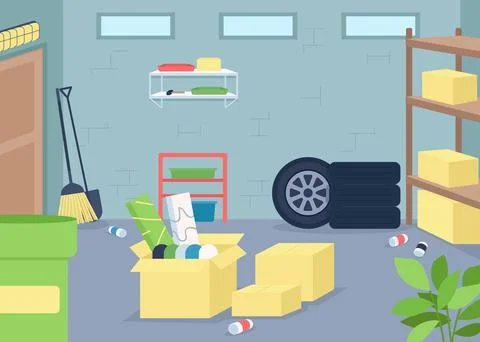 Garage junk flat color vector illustration Stock Illustration