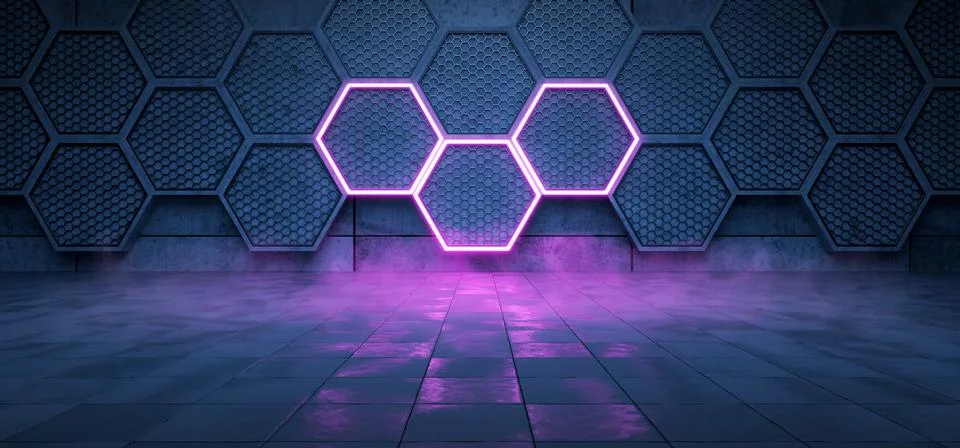 Garage or hangar with hexagonal pattern. Cement podium for your product. Bl.. 스톡 일러스트