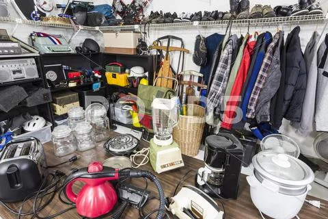 Garage sale thrift store clutter Stock Photos