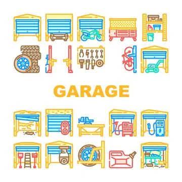 Garage storage workshop icons set vector 스톡 일러스트