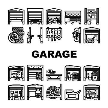 Garage storage workshop icons set vector 스톡 일러스트