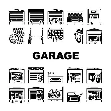 Garage storage workshop icons set vector 스톡 일러스트