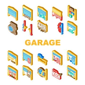 Garage storage workshop icons set vector 스톡 일러스트