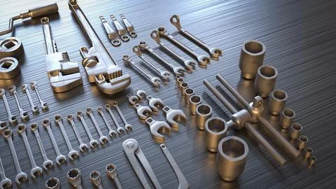 The garage tool on steel table for workshop or fix content 3d rendering. Stock Illustration