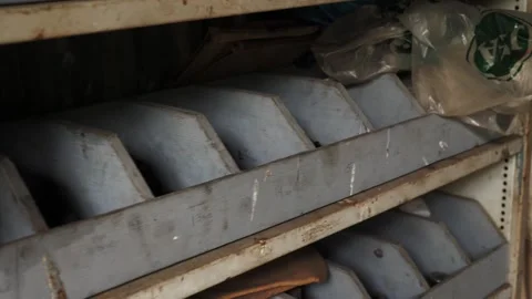 Garage Tools and bits and bobs on shelves Stock Footage 195999826