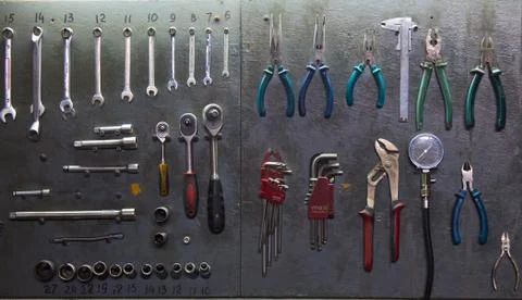 Garage tools on the wall Stock Photos