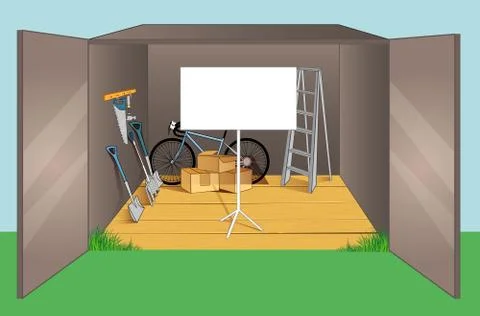 Garage wiht different old objects Illustrazione stock