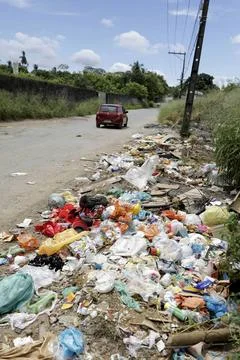  garbage accumulated on the street simoes filho, bahia, brazil - march 14,... Stock Photos