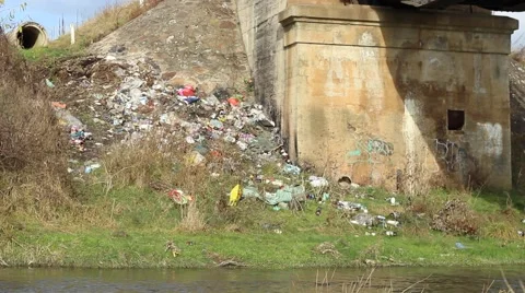 Garbage Along River Stock Footage 46114309