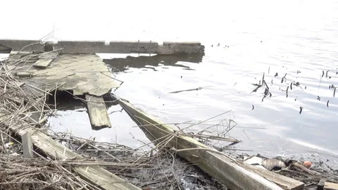 Garbage and boards in the water Stock Footage 153104040