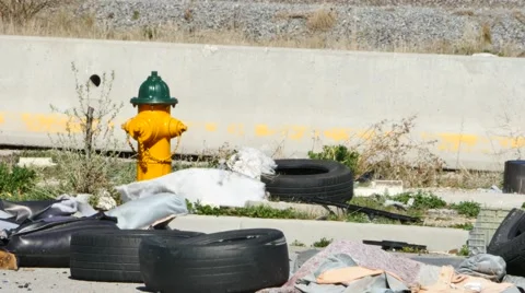 Garbage and fire hydrant Stock Footage 48468006