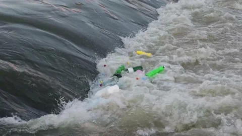 Garbage and plastic bottles in the water Stock Footage 163115208