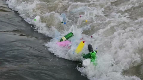 Garbage and plastic bottles in the water Stock Footage 163115223