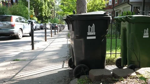 Garbage and recycling bins. First Avenue, Riverdale, Toronto. Stock Footage 165073219