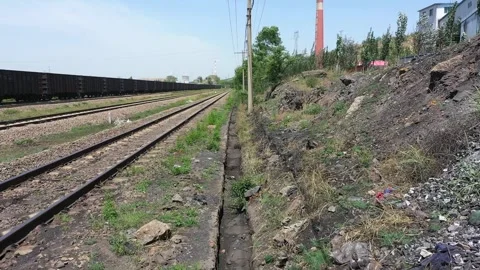 Garbage and Trash Beside Train Railway Tracks Stock Footage 333631635