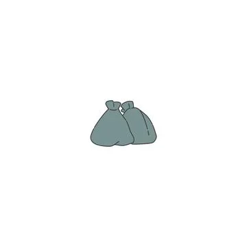 Garbage and waste in bag. Vector contour line doodle illustration problem Illustrazione stock