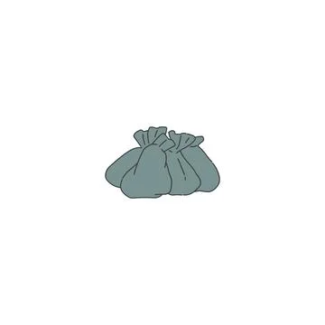 Garbage and waste in bag. Vector contour line doodle illustration problem Stock Illustration