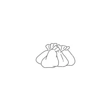 Garbage and waste in bag. Vector contour line black white doodle illustration Stock Illustration
