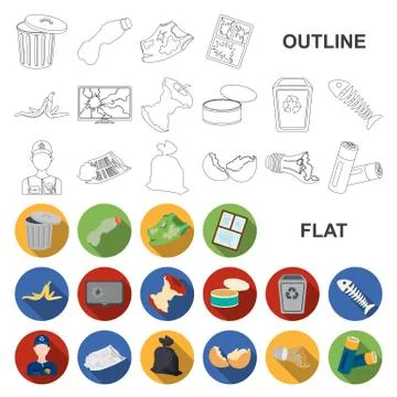 Garbage and waste flat icons in set collection for design. Cleaning garbage Stock Illustration