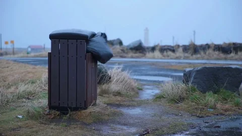 Garbage bag blowing in a storm, high winds Iceland Stock Footage