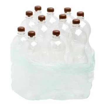 Garbage bag with empty transparent plastic bottles Stock Photos