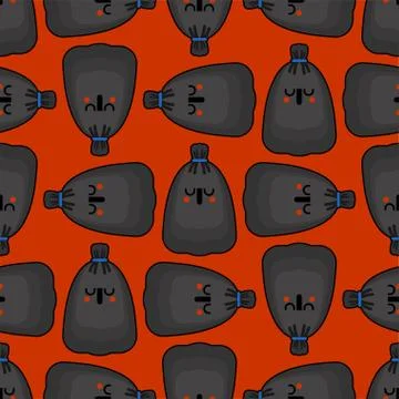 Garbage bag pattern seamless. rubbish black sack background . Vector texture 스톡 일러스트