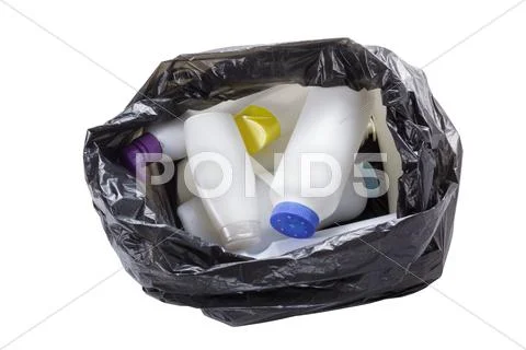 Garbage bag with trash isolated on white Stock Photos
