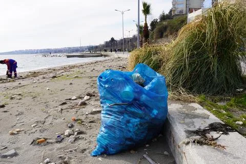 Garbage Bags On The Beach 5 Stock Photos