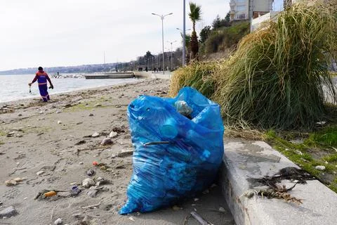 Garbage Bags On The Beach Stock Photos