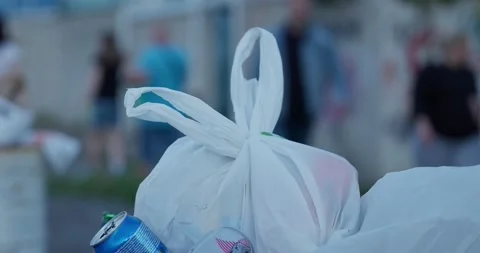 Garbage Bags on the Seaside. Stock Footage 155657265