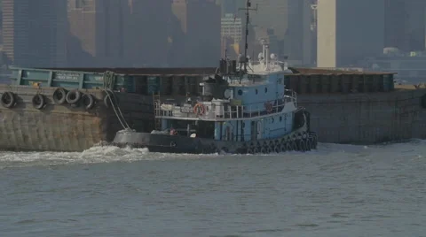 GARBAGE BARGE EAST RIVER Stock Footage 65313007