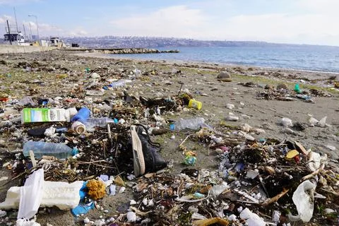 Garbage on the Beach, Garbage by the Sea, Garbage on the Beach Stock Photos