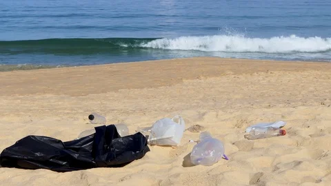 Garbage at the beach hurting the beautiful environment Vidéo 109074542