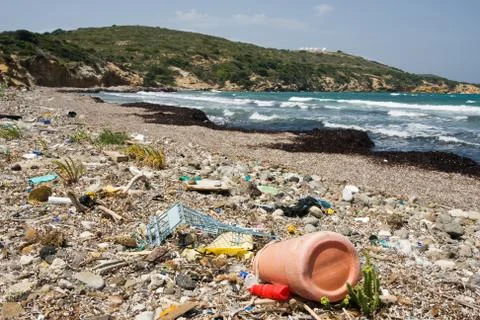 Garbage on beach Stock Photos