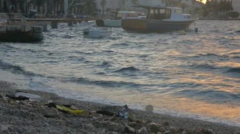 Garbage on the Beach -Sea Coast Stock Footage 54897618