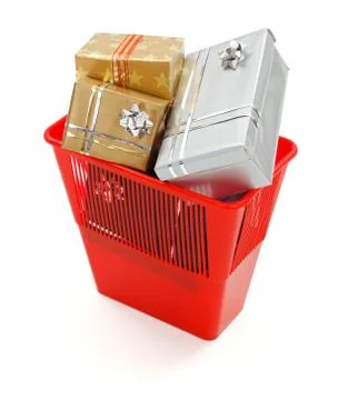 Garbage bin full with lots of presents Stock Photos