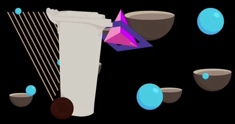 Garbage Bin with geometric elements on black Stock Footage 339754240