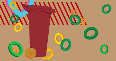 Garbage Bin with geometric elements on brown Stock Footage 339754243