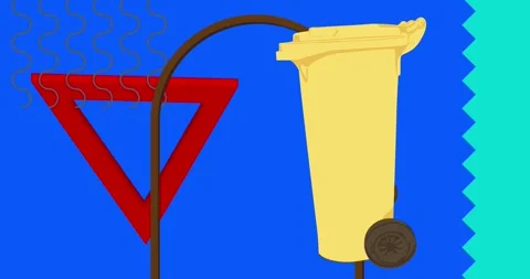 Garbage Bin with geometric elements on dark blue Stock Footage 341907342