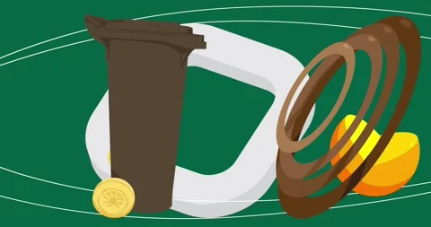 Garbage Bin with geometric elements on green Stock Footage 341907341