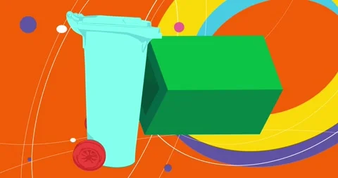 Garbage Bin with geometric elements on orange Stock Footage 339754241